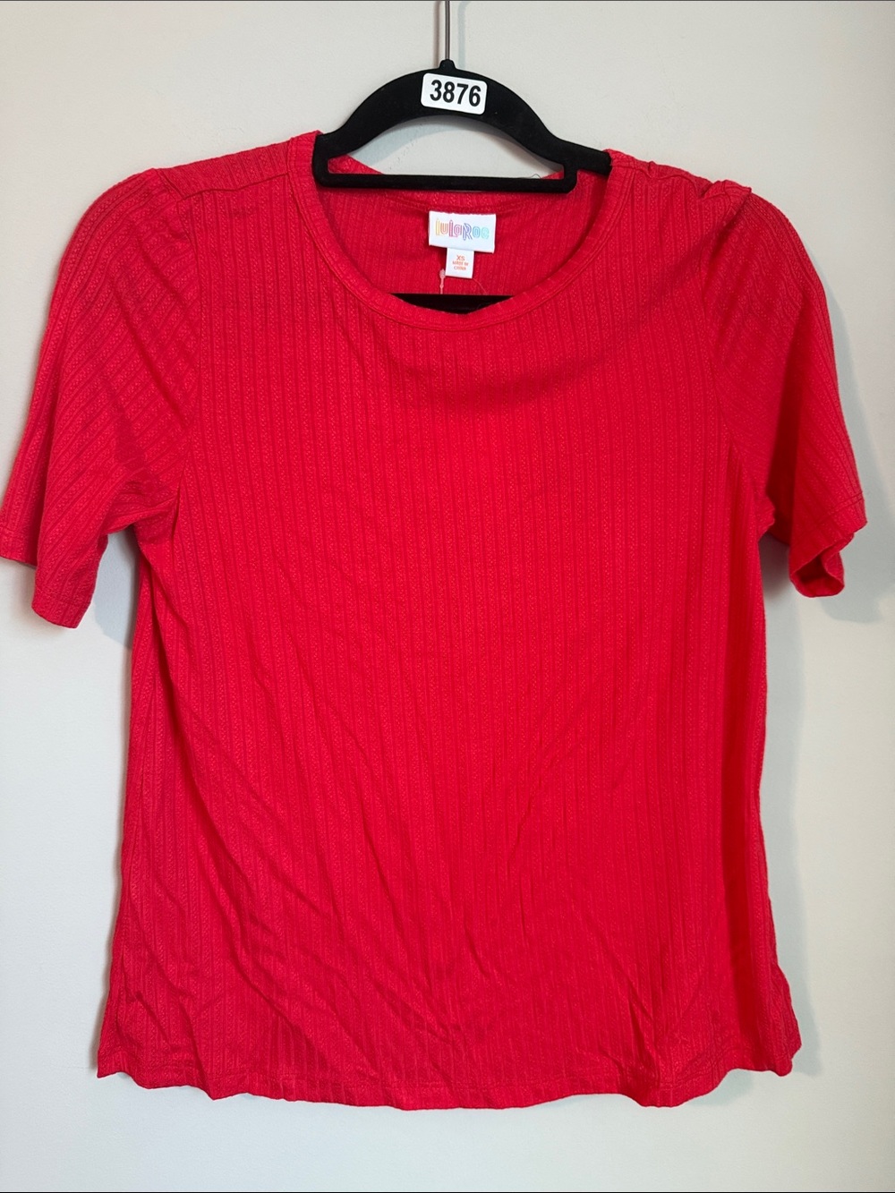 LuLaRoe Bright Red Short Sleeve Ribbed Tee